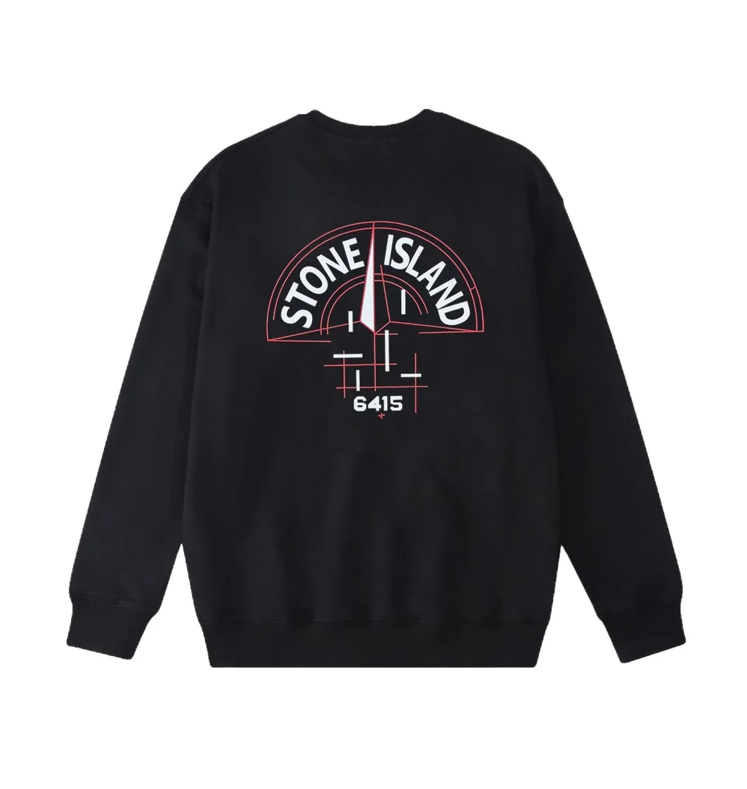W802#P160💰 Stone Island mechanical compass logo printed round neck long-sleeved sweatshirt! Versatile base round neck sweatshirt for couples! Simple armband design, customized 1*1 thread (fine texture), 380g double-strand large terry fabric, very good quality, foreign trade craftsmanship, respect the original version! The threads at the cuffs and hem are all original bartacks! The time-consuming and material consumption distinguishes the ordinary version on the market! Tops worn by celebrities from all walks of life on INS, can be matched with couple styles!  Color: Black White Size: M-XXL